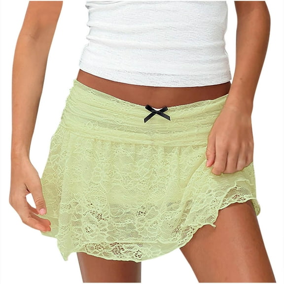 yillto Womens Lace Skirt Elastic Waist Tiered Ruffle Layer Flowy Cute Short Skirts Party Streetwear