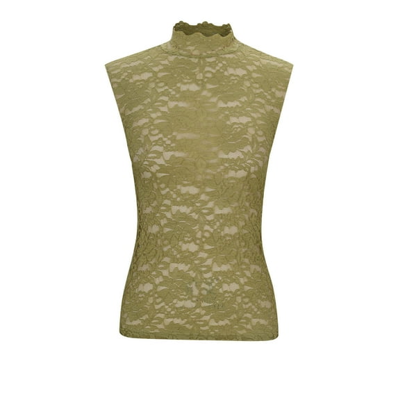 yillto Womens Lace Top Mock Neck Layer Sleeveless Tank See Through Mesh Underwear Blouse Shirt M-5XL