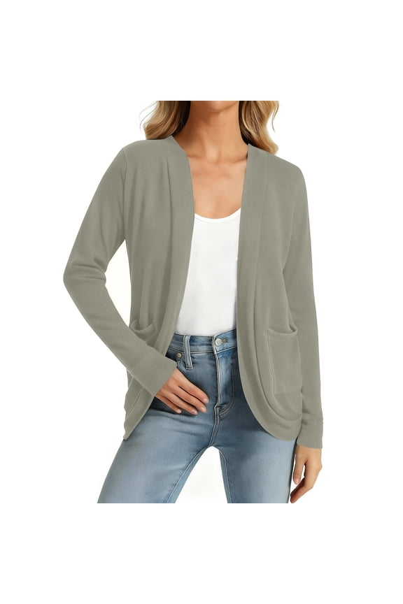 Womens Lightweight Cardigan Open Front Long Sleeve Short Casual Loose Cardigans with Pockets
