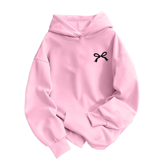 yillto Womens Lightweight Sweatshirt Hooded Bow Printed Cute Pullover Loose Hoodies Sweatshirts