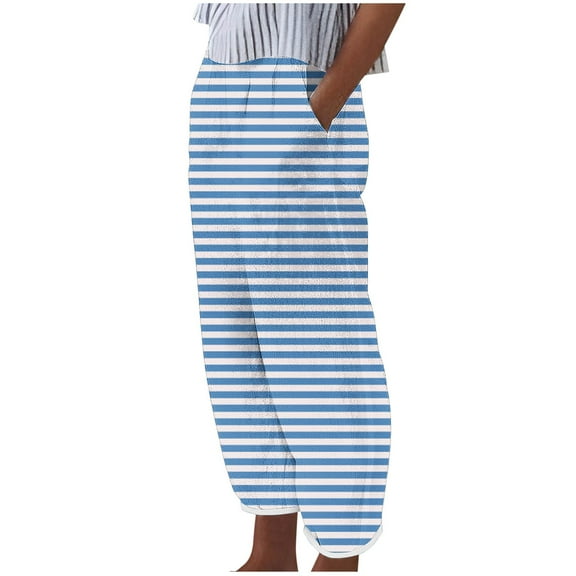 yillto Womens Linen Pant Striped Color Block Wide Leg Loose High Waist Causal Summer Beach Pants