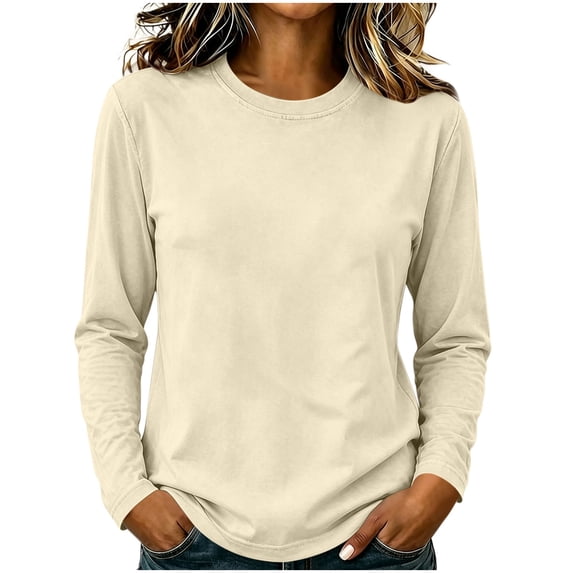 yillto Womens Long Sleeve Shirts Cotton Crewneck Basic Tees Tops Soft Comfy Solid Color Tshirts