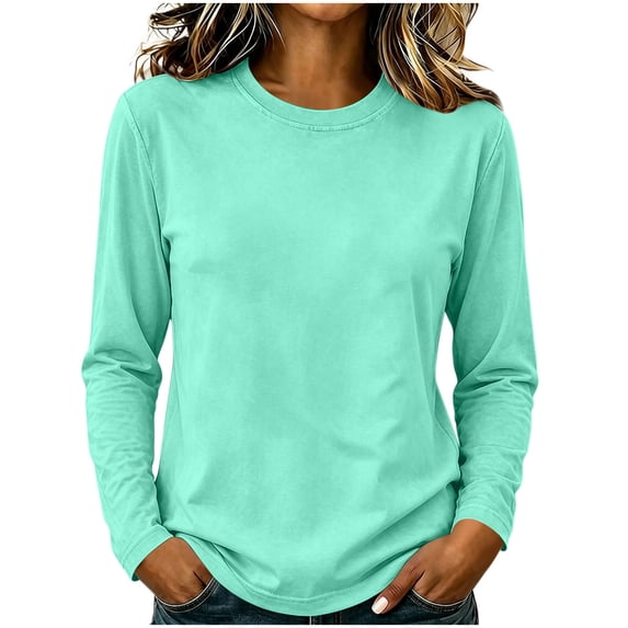 yillto Womens Long Sleeve Shirts Cotton Crewneck Basic Tees Tops Soft Comfy Solid Color Tshirts