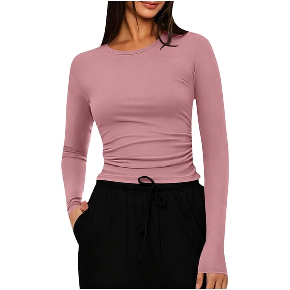 yillto Womens Long Sleeve Tight Shirts Basic Crew Neck Workout Tees Clothes Going out Fashion Undershirts