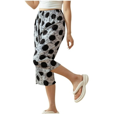 yillto Womens Lounge Capri Pants Cotton Pajamas Pant Wide Leg Loose Elastic Waist Cropped Pjs Shorts