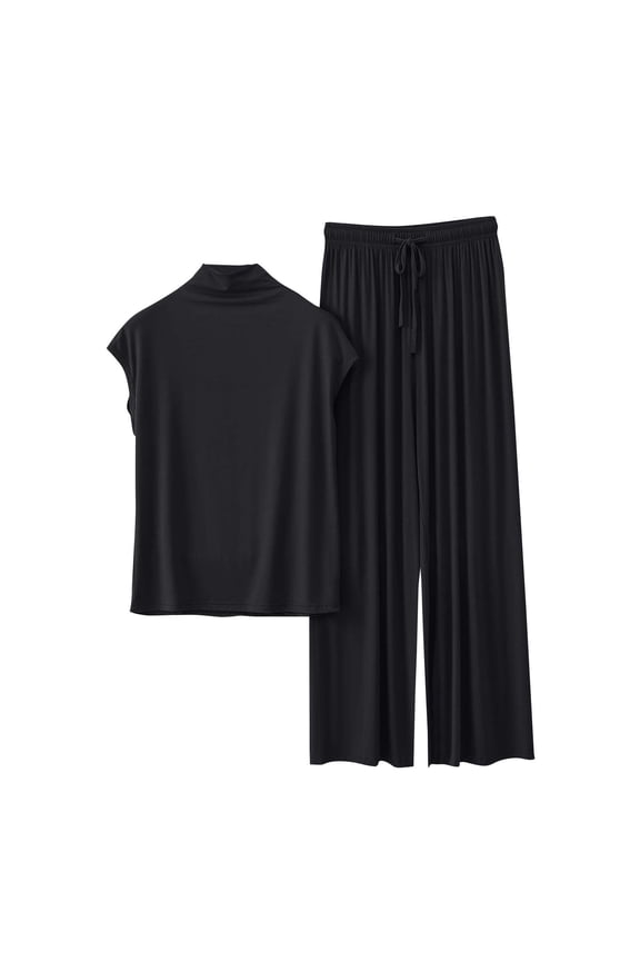 Womens Lounge Sets Mock Neck Short Sleeve Shirts Top and Long Pants Sleepwear Soft Comfy 2 Piece