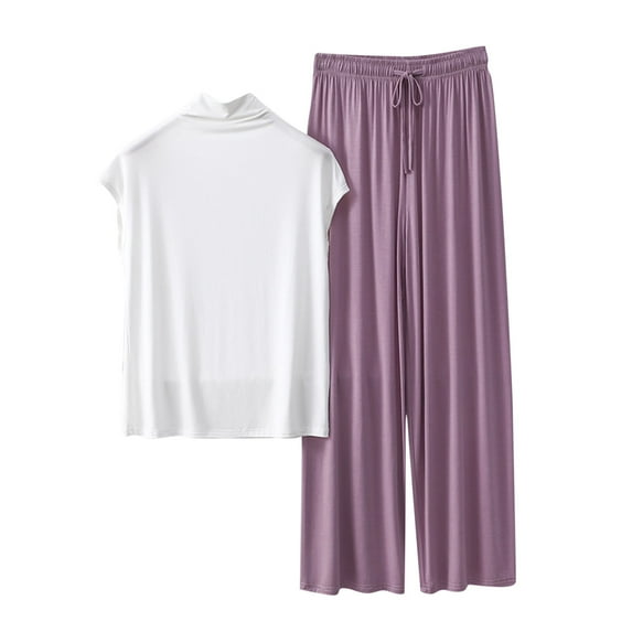 yillto Womens Lounge Sets Mock Neck Short Sleeve Shirts Top and Long Pants Sleepwear Soft Comfy 2 Piece