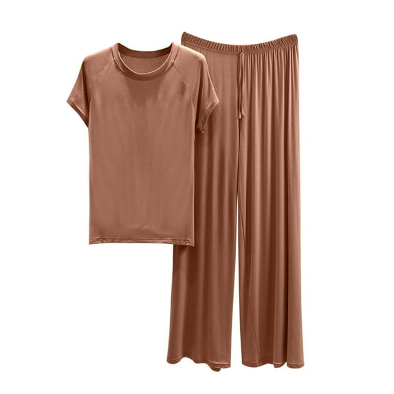 yillto Womens Lounge Sets Soft Comfy Pajamas 2 Piece Short Sleeve Tops and Long Loose Pants Outfits
