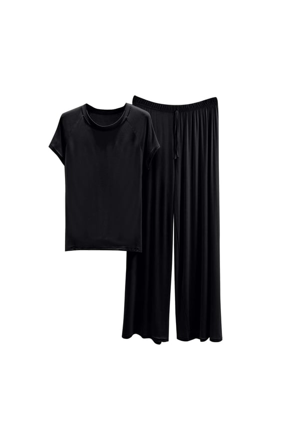 Womens Lounge Sets Soft Comfy Pajamas 2 Piece Short Sleeve Tops and Long Loose Pants Outfits