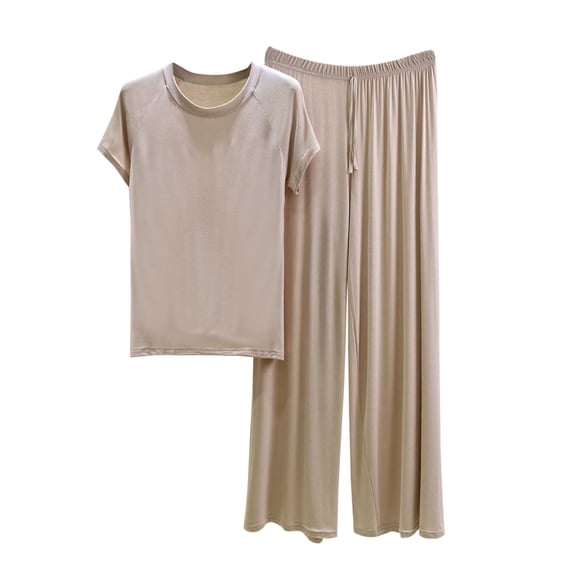 yillto Womens Lounge Sets Soft Comfy Pajamas 2 Piece Short Sleeve Tops and Long Loose Pants Outfits