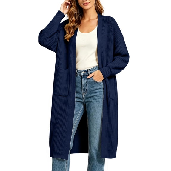 yillto Womens Maxi Cardigan Plus Size Long Sleeve Open Front Sweater Cardigans with Pockets M-5XL