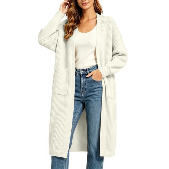 yillto Womens Maxi Cardigan Plus Size Long Sleeve Open Front Sweater Cardigans with Pockets M-5XL