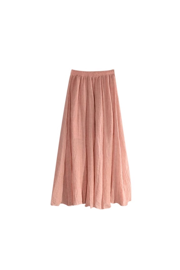 Womens Maxi Skirts Cotton Linen Elastic High Waist Loose Pleated Summer Long Flowy Skirts