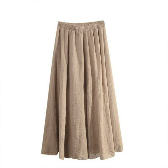 yillto Womens Maxi Skirts Cotton Linen Elastic High Waist Loose Pleated Summer Long Flowy Skirts