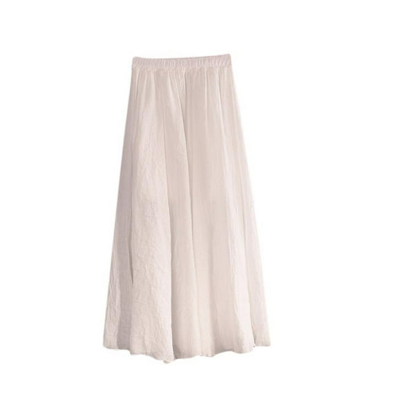 yillto Womens Maxi Skirts Cotton Linen Elastic High Waist Loose Pleated Summer Long Flowy Skirts