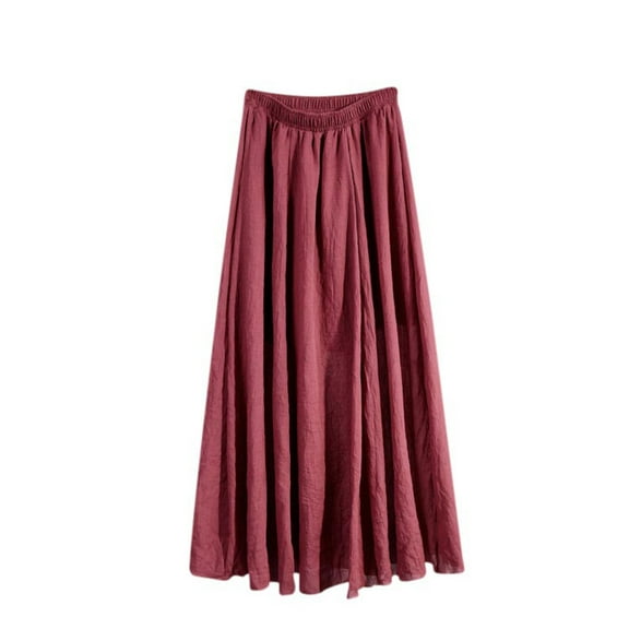 yillto Womens Maxi Skirts Cotton Linen Elastic High Waist Loose Pleated Summer Long Flowy Skirts
