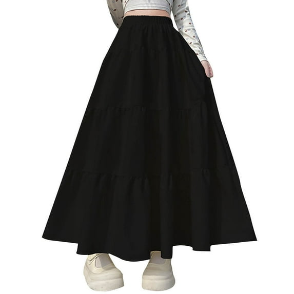 yillto Womens Maxi Skirts Elastic Waist A Lined Tiered Flowy Summer Boho Casual Pleated Long Skirt