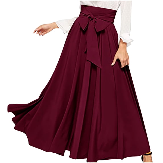 yillto Womens Maxi Skirts Pleated High Waist Flowy A Line Skirt for Women Summer Long Belt Skirts
