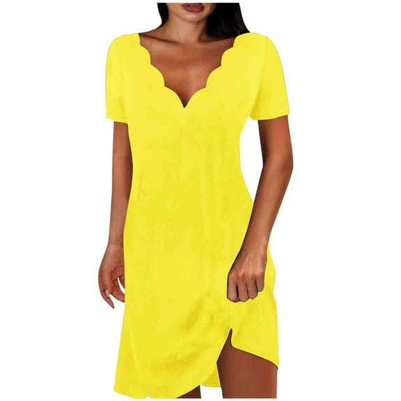 yillto Womens Midi Dress V Neck Short Sleeve Flowy Short Summer Dresses Ladies Causal Tshirt Dress