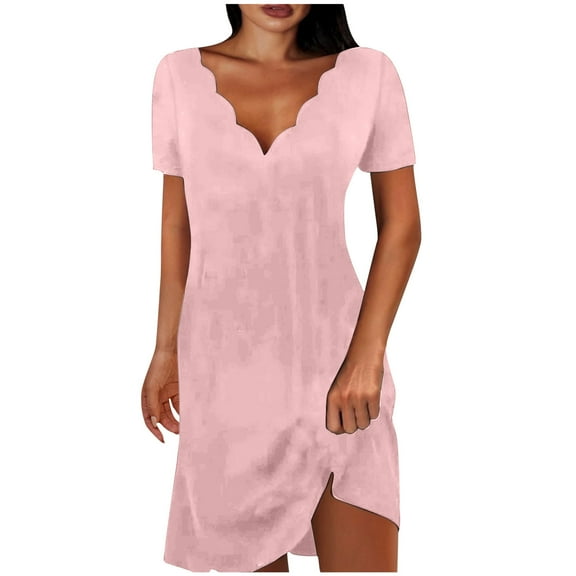 yillto Womens Midi Dress V Neck Short Sleeve Flowy Short Summer Dresses Ladies Causal Tshirt Dress