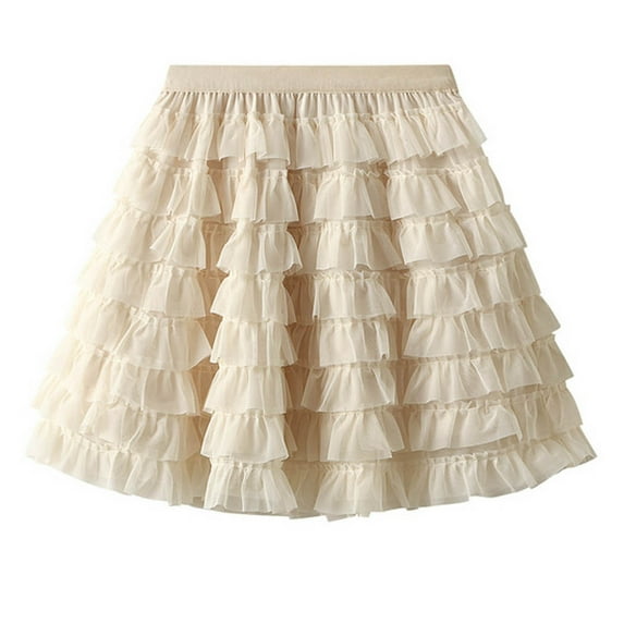 yillto Womens Mini Skirts Tiered Layer Ruffle Mesh Short Skirt High Elastic Waisted A Line Cute Dressy