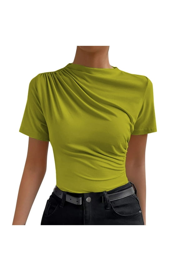 Womens Mock Neck Tight Shirts Short Sleeve Basic Shirt Slim Causal Solid Color Tee Tunic Tops