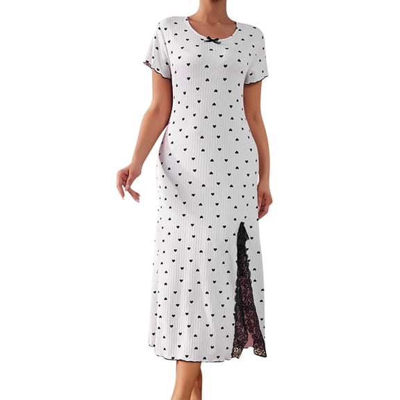 yillto Womens Nightgowns Long Sleepwear Short Sleeve Nightshirts Comfy Pajamas Dress Sleepshirts