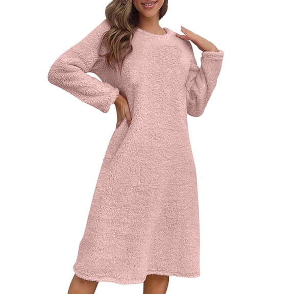 yillto Womens Nightshirts Sherpa Fleece Long Sleeve Nightdress Soft Comfy Loungewear Sleepwear Nightgowns