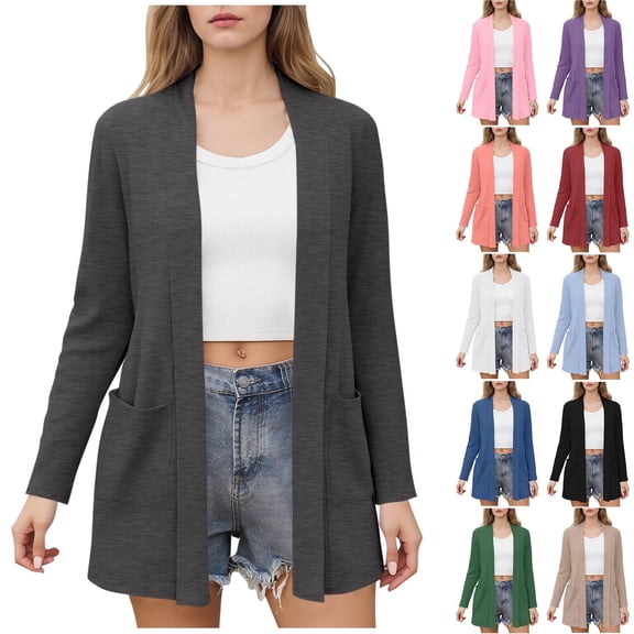yillto Womens Open Front Cardigan Lightweight Loose Long Sleeve Coat Casual Loose Sweaters Cardigans with Pockets