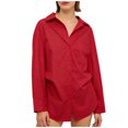 thumbnail image 1 of yillto Womens Oversize Shirts Button down Collared Long Sleeve Tops V Neck Work Casual Tunic Blouse, 1 of 6