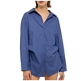 thumbnail image 1 of yillto Womens Oversize Shirts Button down Collared Long Sleeve Tops V Neck Work Casual Tunic Blouse, 1 of 7