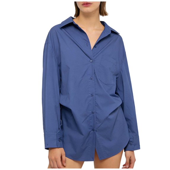 yillto Womens Oversize Shirts Button down Collared Long Sleeve Tops V Neck Work Casual Tunic Blouse