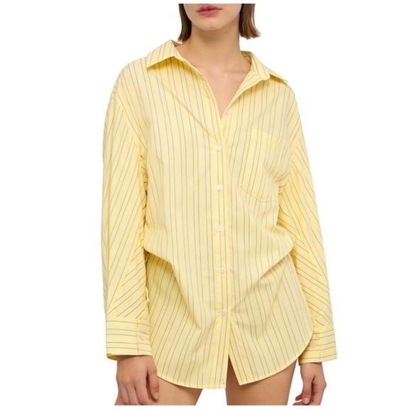 yillto Womens Oversize Shirts Button down Collared Long Sleeve Tops V Neck Work Casual Tunic Blouse