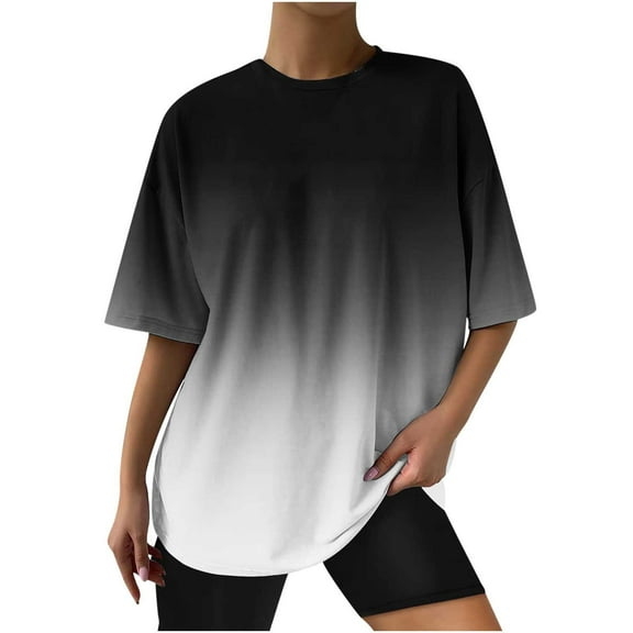 yillto Womens Oversized Shirts Loose Casual Summer Short Sleeve Crewneck Tee Trendy Gradient Tshirts