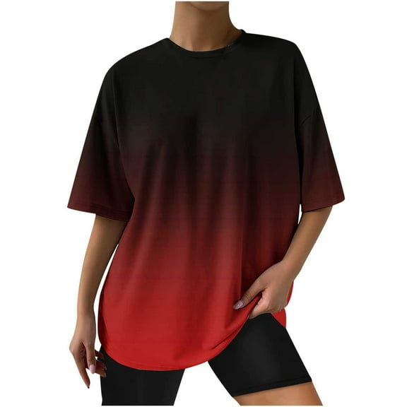 yillto Womens Oversized Shirts Loose Casual Summer Short Sleeve Crewneck Tee Trendy Gradient Tshirts