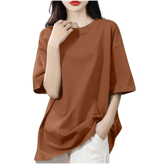yillto Womens Oversized Shirts Short Sleeve Baggy Summer Casual Tees Basic Crew Neck T Shirts Tops