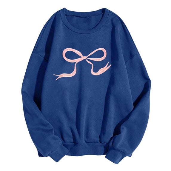yillto Womens Oversized Sweatshirts Bow Graphic Long Sleeve Crewneck Pullover Tops Trendy for Womens