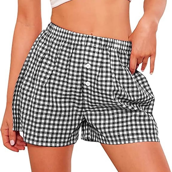 yillto Womens Pajama Short Cotton Soft Comfy Cute Sleepwear Elastic Loose Plaid Pjs Shorts Bottoms