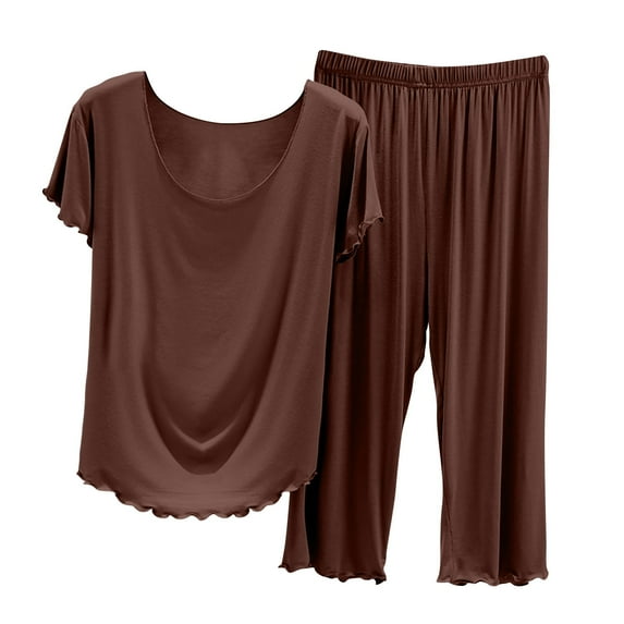 yillto Womens Pajamas Lounge Sets Short Sleeve Shirts Top and Capri Pants 2 Piece Soft Pjs Outfits
