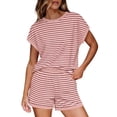 thumbnail image 1 of yillto Womens Pajamas Set Striped Loungewear 2 Piece Casual Short Sleeve Shirts and Loose Shorts Summer Sets, 1 of 7