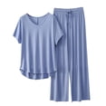 thumbnail image 1 of yillto Womens Pajamas Sets Long Pants and Soft Comfy Short Sleeve Loose Top 2 Piece Lounge Outfits, 1 of 3