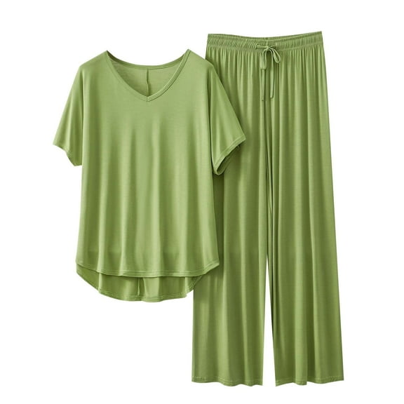 yillto Womens Pajamas Sets Long Pants and Soft Comfy Short Sleeve Loose Top 2 Piece Lounge Outfits