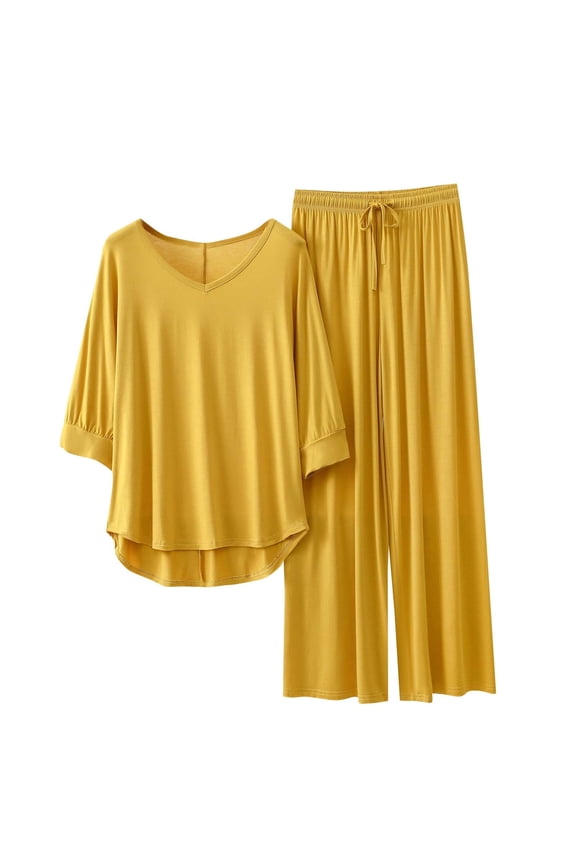 Womens Pajamas Sets Long Pants and Soft Comfy Short Sleeve Loose Top 2 Piece Lounge Outfits