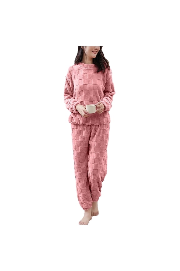 Womens Pajamas Warm Fleece Sherpa Pjs Set Pullover Loose Loungewear Sleepwear Winter Clothes