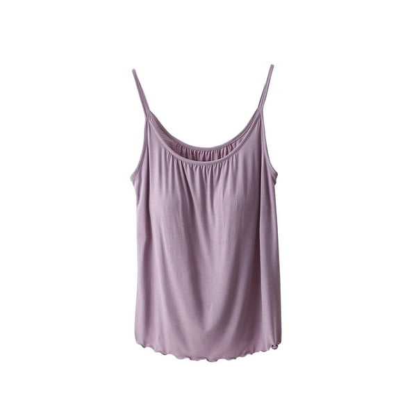 yillto Womens Pjs Tank Top Spaghetti Straps Camisole Tee with Bra Soft Comfy Sleepwear Shirts L-3XL