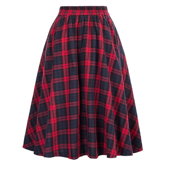 yillto Womens Plaid Skirt High Waist Pleated Knee Length Midi Skirts Ladies Vintage A Lined Skirts