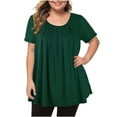 thumbnail image 1 of yillto Womens Plus Size Blouse Spring Summer Chiffon Tops Short Sleeve Round Neck Pleated Dressy Shirts, 1 of 3