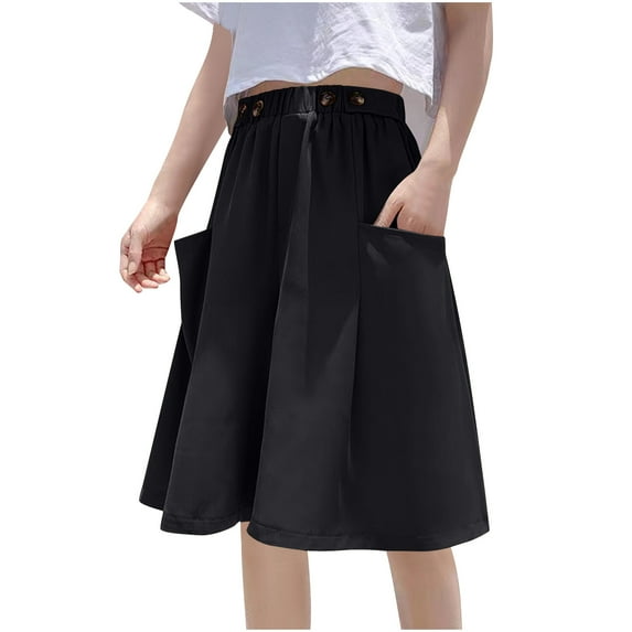 yillto Womens Plus Size Capris Pant Wide Leg Flowy Elastic Waist Loose Cropped Culottes with Pockets