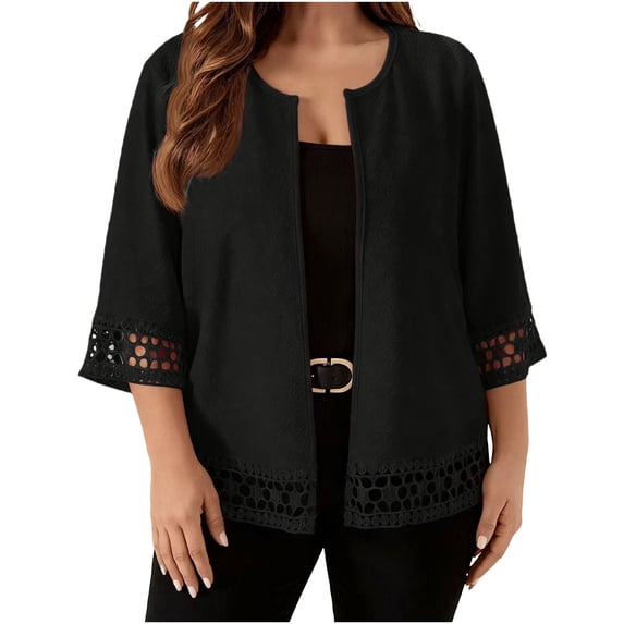 yillto Womens Plus Size Cardigan 3/4 Ruffle Sleeve Open Front Elegant Cardigans Loose Dressy Fashion Coat
