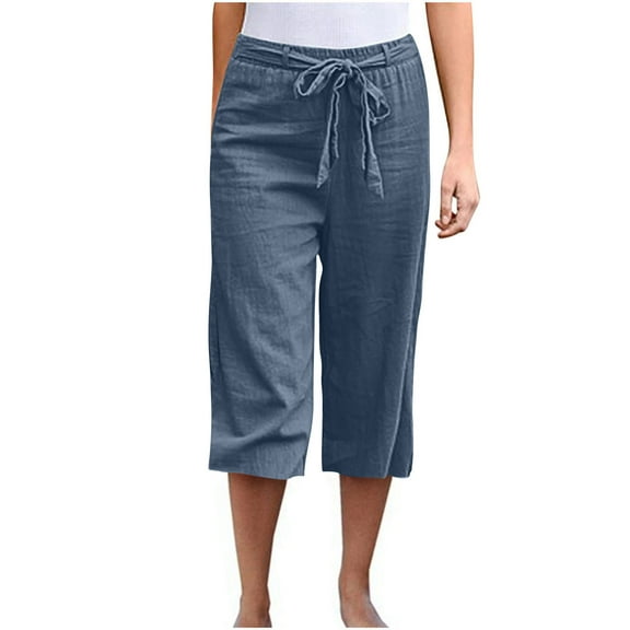 yillto Womens Plus Size Cotton Linen Pants Straight Leg Loose Drawstring Palazzo Beach Shorts S-5XL